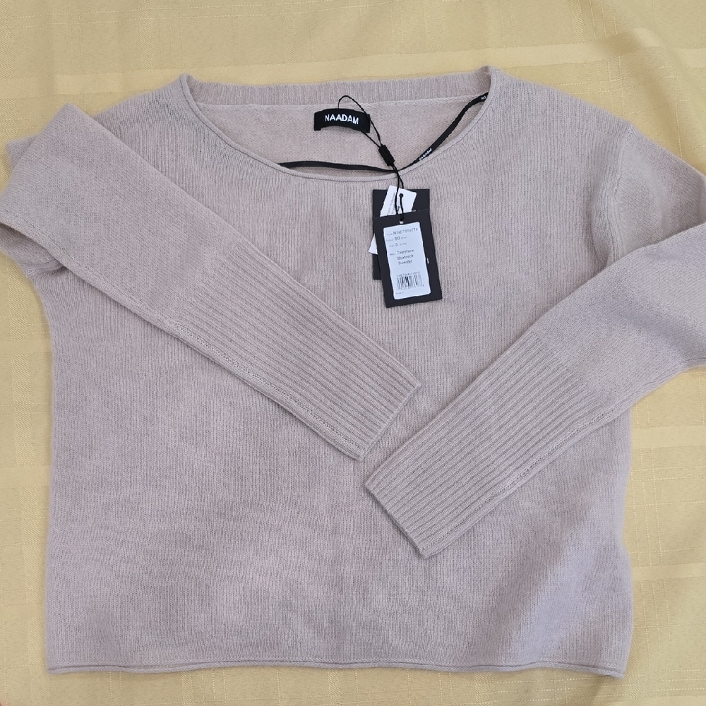 NAADAM 100% Cashmere Boatneck Sweater Cream Off Shoulder Size S NWT - Picture 8 of 11